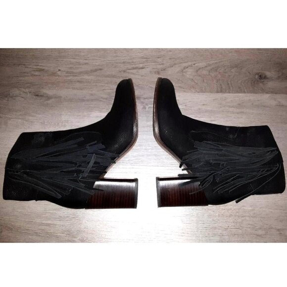 Liebeskind Black Leather ? Fringe High Heeled Ankle Boots Zip Up Booties Size 37 - Picture 6 of 12